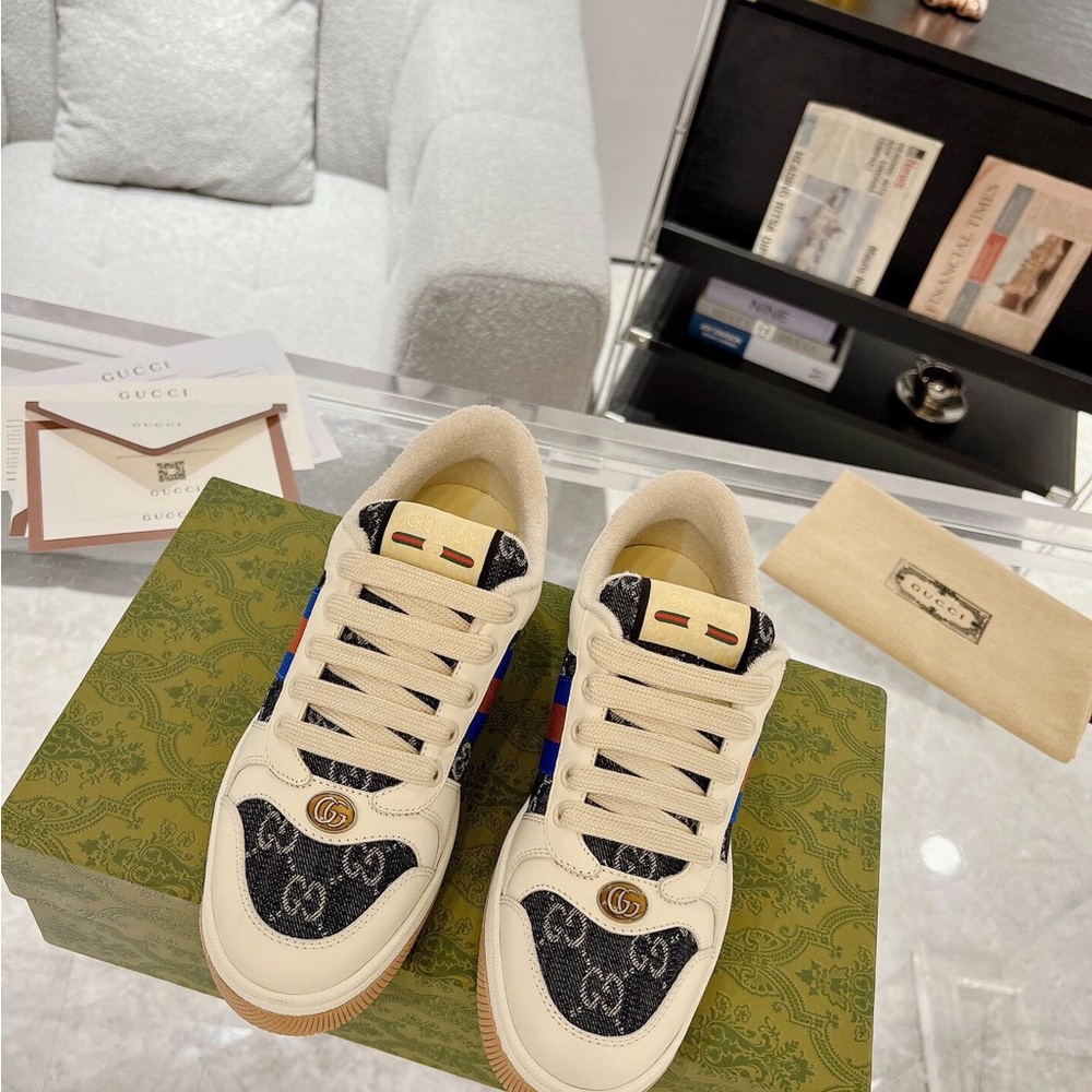 Gucci Cream and Blue Sneakers - Picture 2 of 16